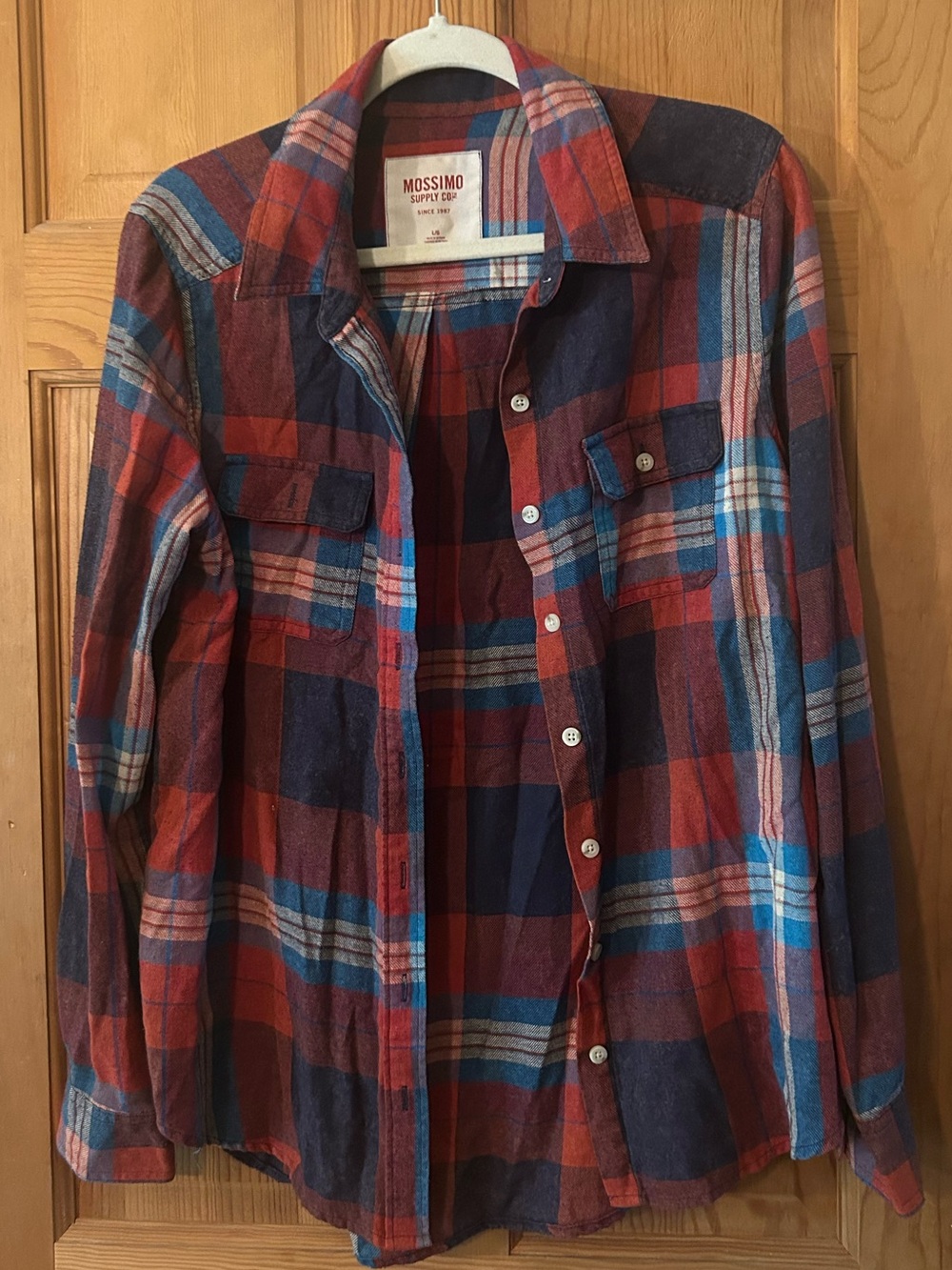 Mossimo Supply Co. Red and Blue Plaid Button-Up Shirt Jacket
